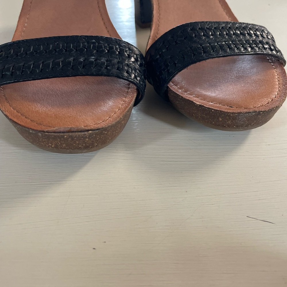 Nurture Daviee Black Leather Woven‎ Block Heel Sandals Womens 8 M Ankle Strap - Picture 4 of 10